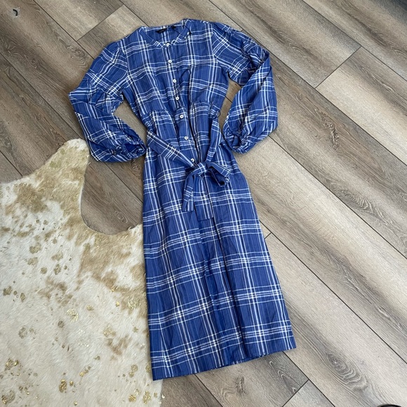 Zara blue checked tunic plaid midi dress - Picture 2 of 5